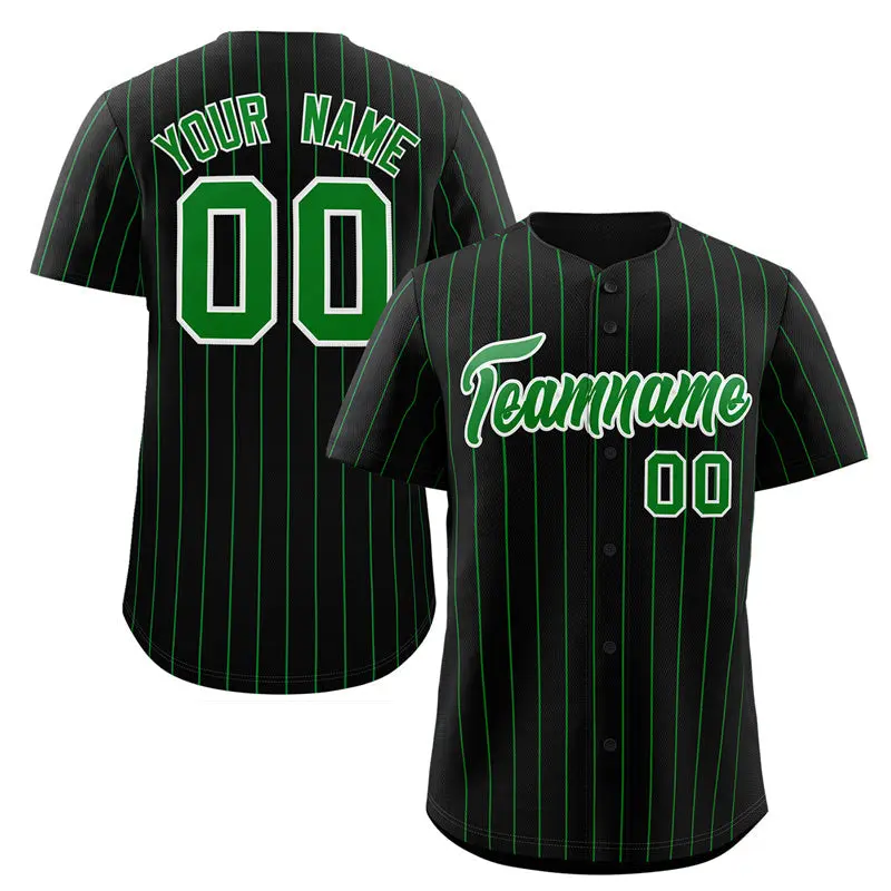 Black Green-White Stripe Authentic Fashion Baseball Jersey