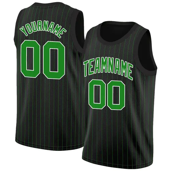 Black Green-White Stripe Basketball Jersey
