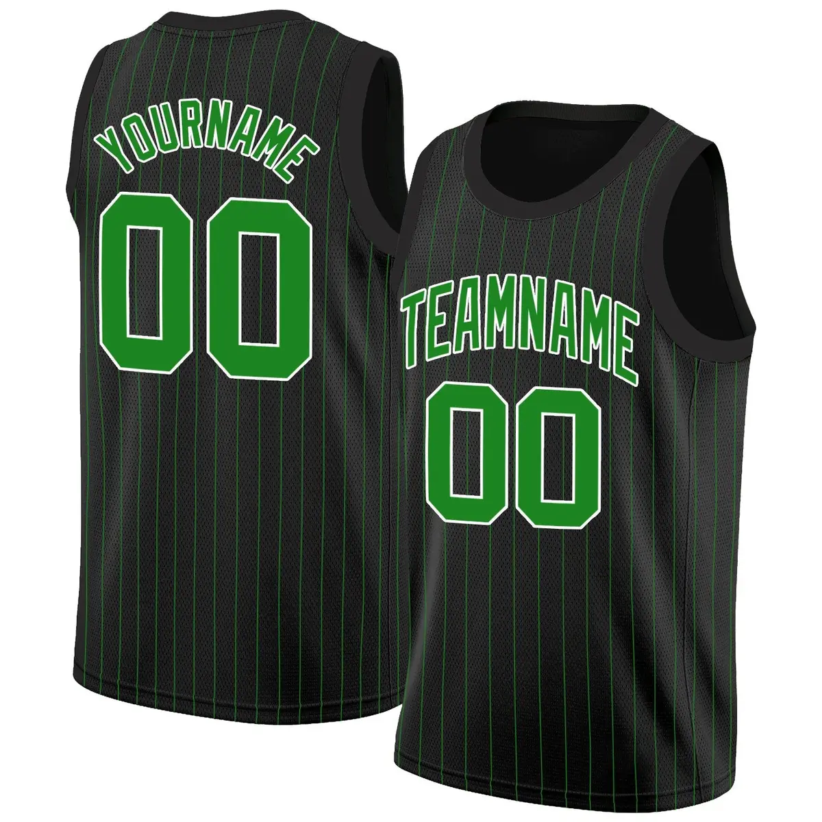 Black Green-White Stripe Basketball Jersey