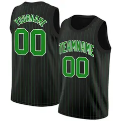 Black Green-White Stripe Basketball Jersey 1