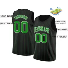 Black Green-White Stripe Basketball Jersey 2