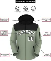 Black Green-White Two Tone Hooded Waterproof Jacket 2