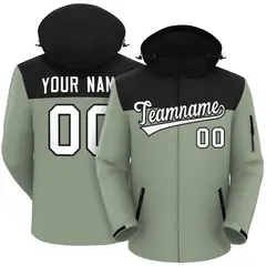 Black Green-White Two Tone Hooded Waterproof Jacket 1
