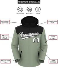Black Green-White Two Tone Hooded Waterproof Jacket 2