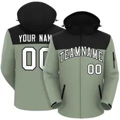 Black Green-White Two Tone Hooded Waterproof Jacket 1
