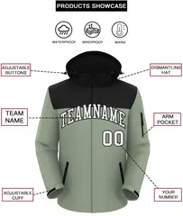 Black Green-White Two Tone Hooded Waterproof Jacket 2