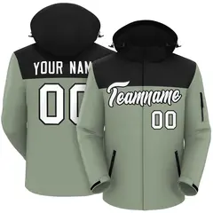 Black Green-White Two Tone Hooded Waterproof Jacket 1