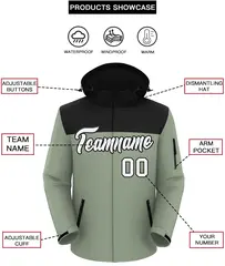 Black Green-White Two Tone Hooded Waterproof Jacket 2