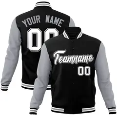Black Grey-Black Raglan Varsity Full-Snap Letterman Jacket