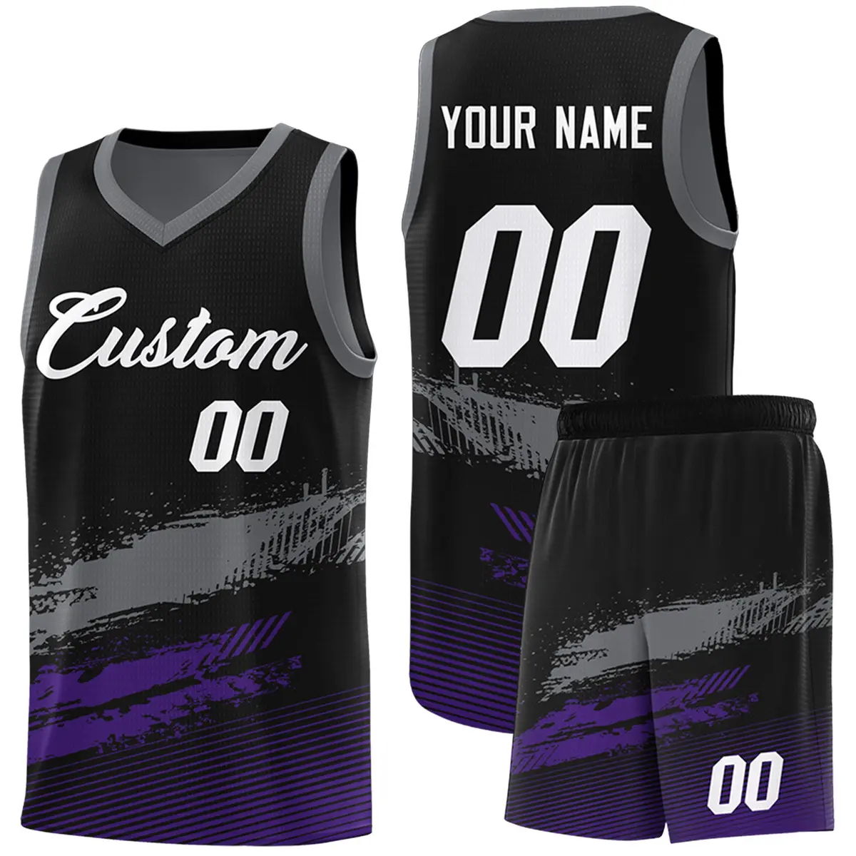 Black Grey Purple Graffiti Basketball Jersey