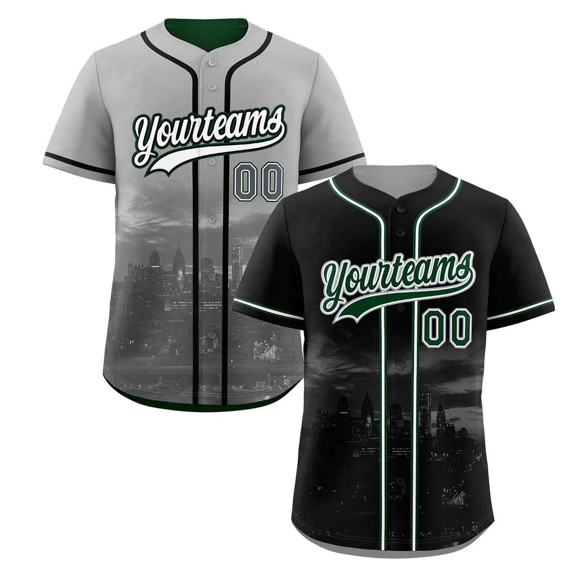 Black Grey Reversible City Graffiti Baseball Jersey