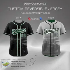 Black Grey Reversible City Graffiti Baseball Jersey 2