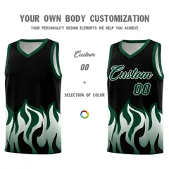 Black Hunter Green Flame Pattern Hem Basketball Jersey 3