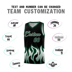 Black Hunter Green Flame Pattern Hem Basketball Jersey 4