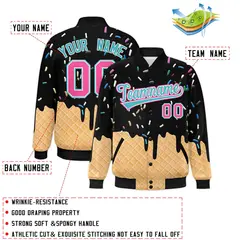 Black Ice Cream Cone Graffiti Full-Snap Varsity Letterman Jacket 2