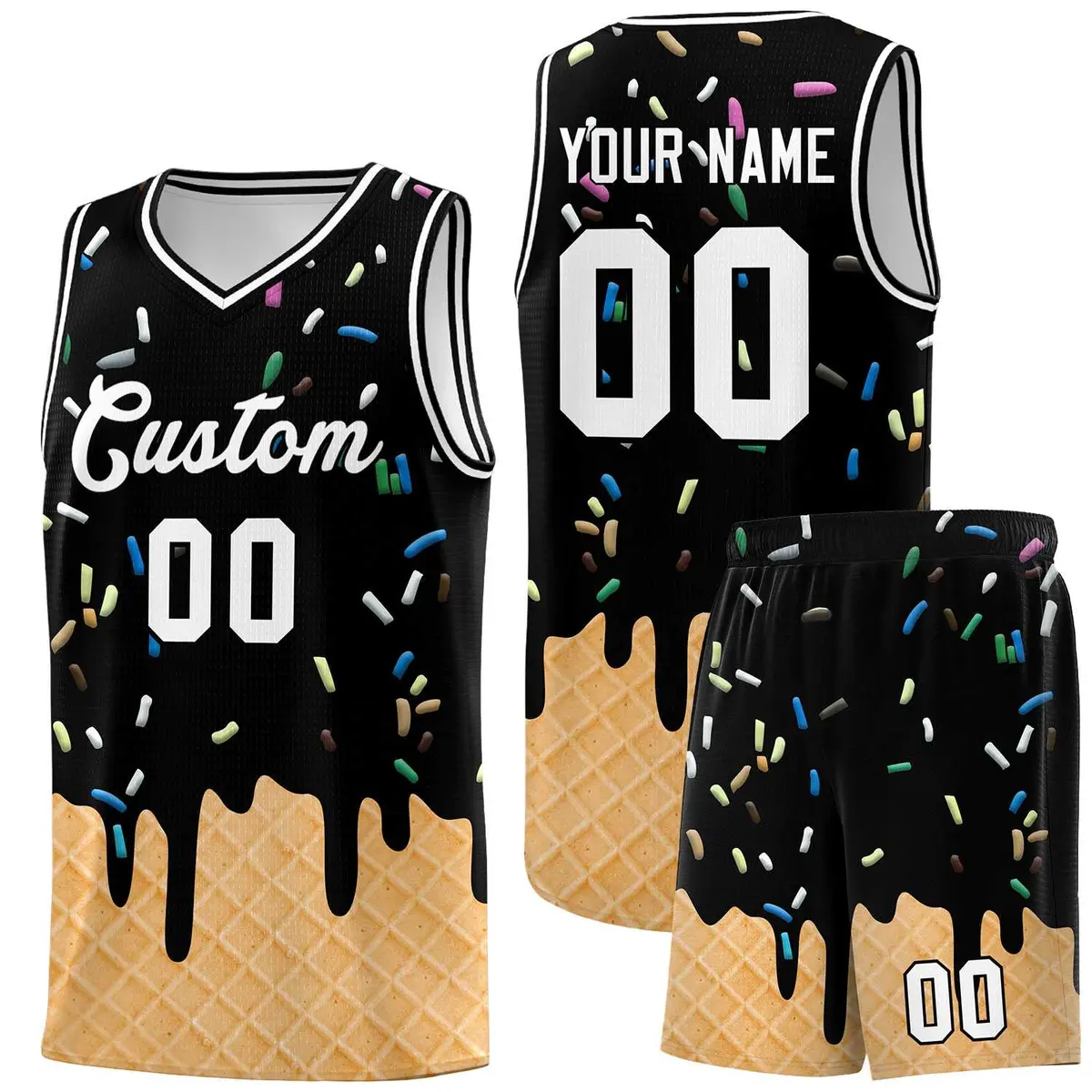 Black Ice Cream Element Pattern Basketball Kits