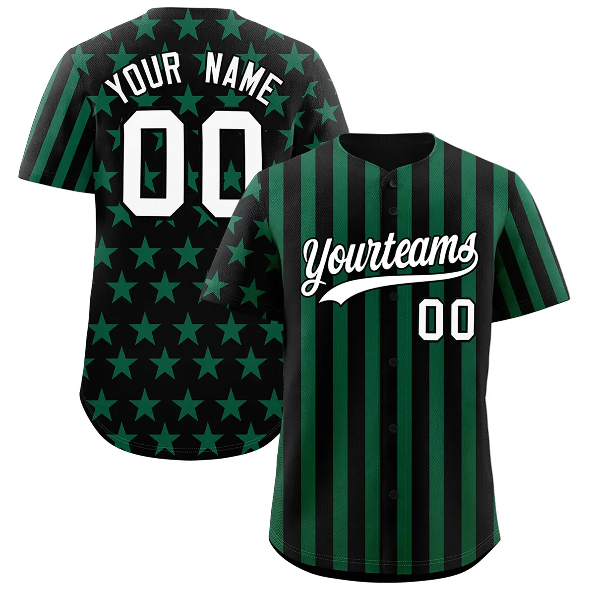 Black Kelly Green American Flag Graffiti Baseball Jersey