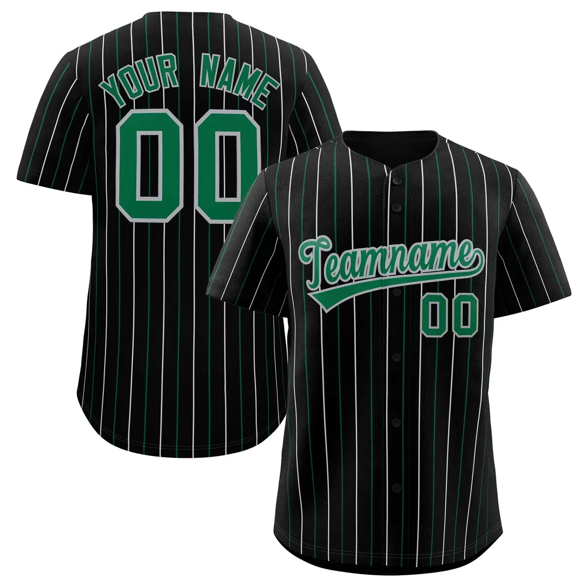 Black Kelly Green and Gray Bi-Color Stripes Baseball Jersey