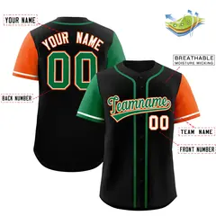 Black Kelly Green and Orange Raglan Baseball Jersey 2