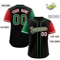 Black Kelly Green and Red Raglan Baseball Jersey 2