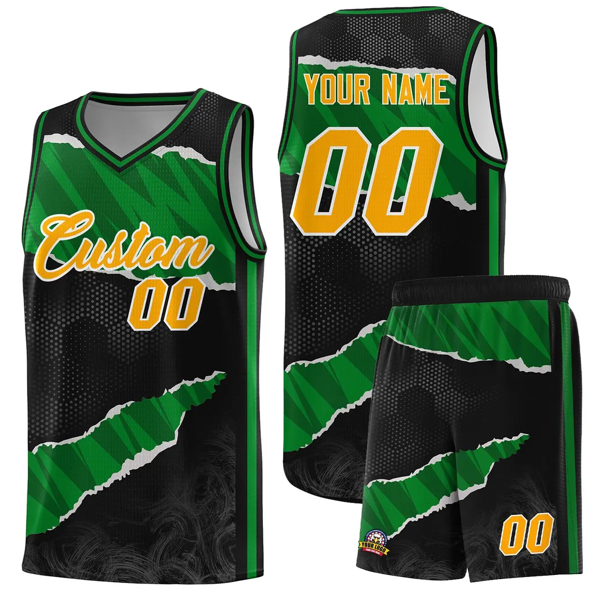 Black Kelly Green-Black Tear Graffiti Basketball Jersey