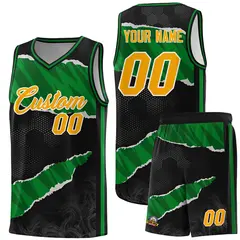 Black Kelly Green-Black Tear Graffiti Basketball Jersey