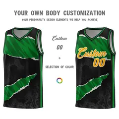Black Kelly Green-Black Tear Graffiti Basketball Jersey 3