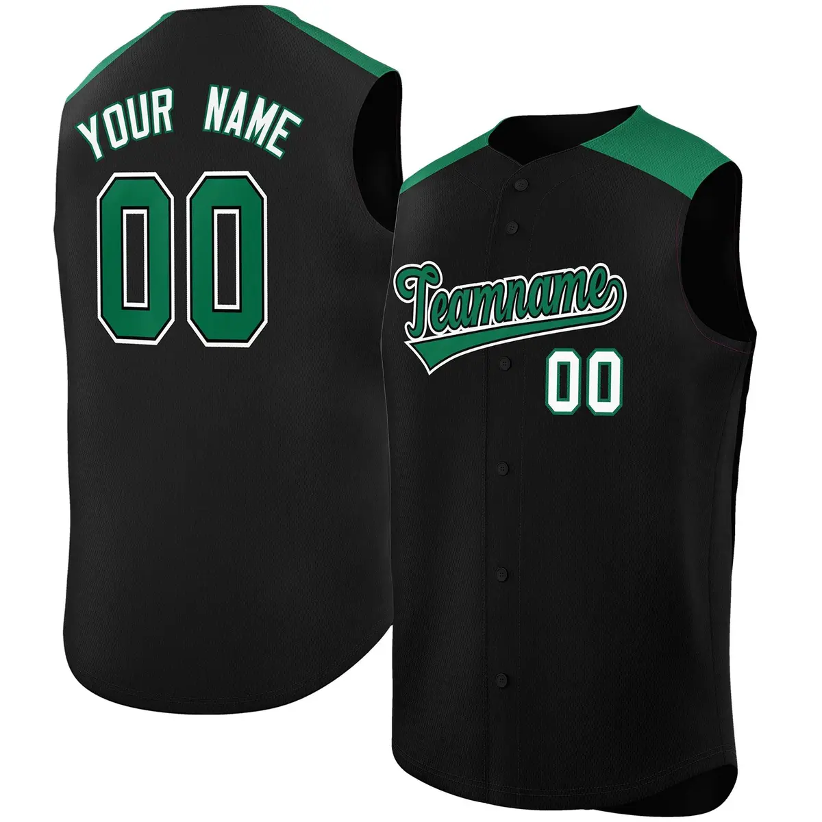 Black Kelly Green Classic Sleeveless Baseball Jersey