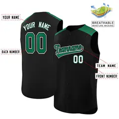 Black Kelly Green Classic Sleeveless Baseball Jersey 2