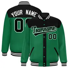 Black Kelly Green Color Block Varsity Bomber Baseball Jacket 1
