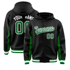 Black Kelly Green Color Block Varsity Letterman Jacket Hoodie