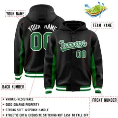 Black Kelly Green Color Block Varsity Letterman Jacket Hoodie 4