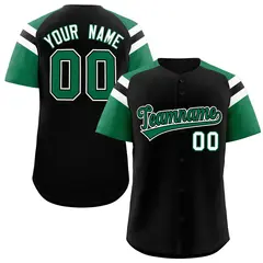 Black Kelly Green Contrast Raglan Baseball Jersey