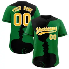 Black Kelly Green Couple Silhouettes Valentine's Baseball Jersey 1
