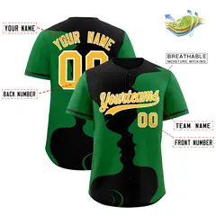 Black Kelly Green Couple Silhouettes Valentine's Baseball Jersey 3