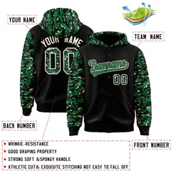 Black Kelly Green-Cream Camo Raglan Varsity Letterman Hoodie Jacket 4