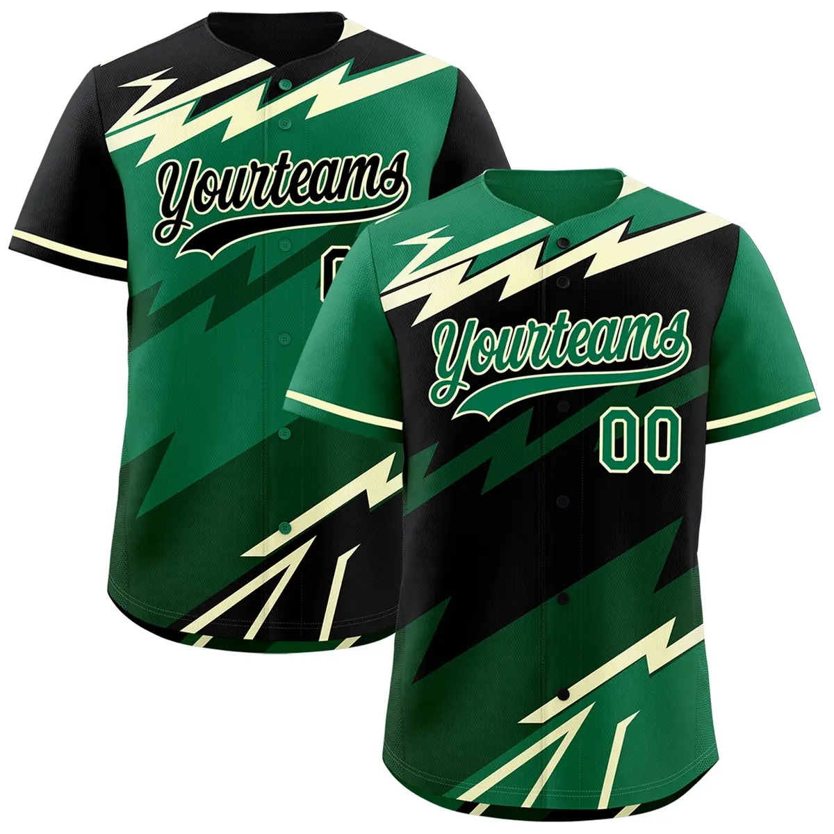 Black Kelly Green Cream Reversible Baseball Jersey Lightning Graffiti Pattern