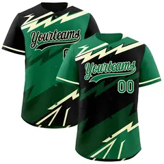 Black Kelly Green Cream Reversible Baseball Jersey Lightning Graffiti Pattern
