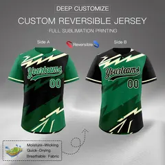 Black Kelly Green Cream Reversible Baseball Jersey Lightning Graffiti Pattern 2