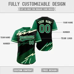 Black Kelly Green Cream Reversible Baseball Jersey Lightning Graffiti Pattern 3