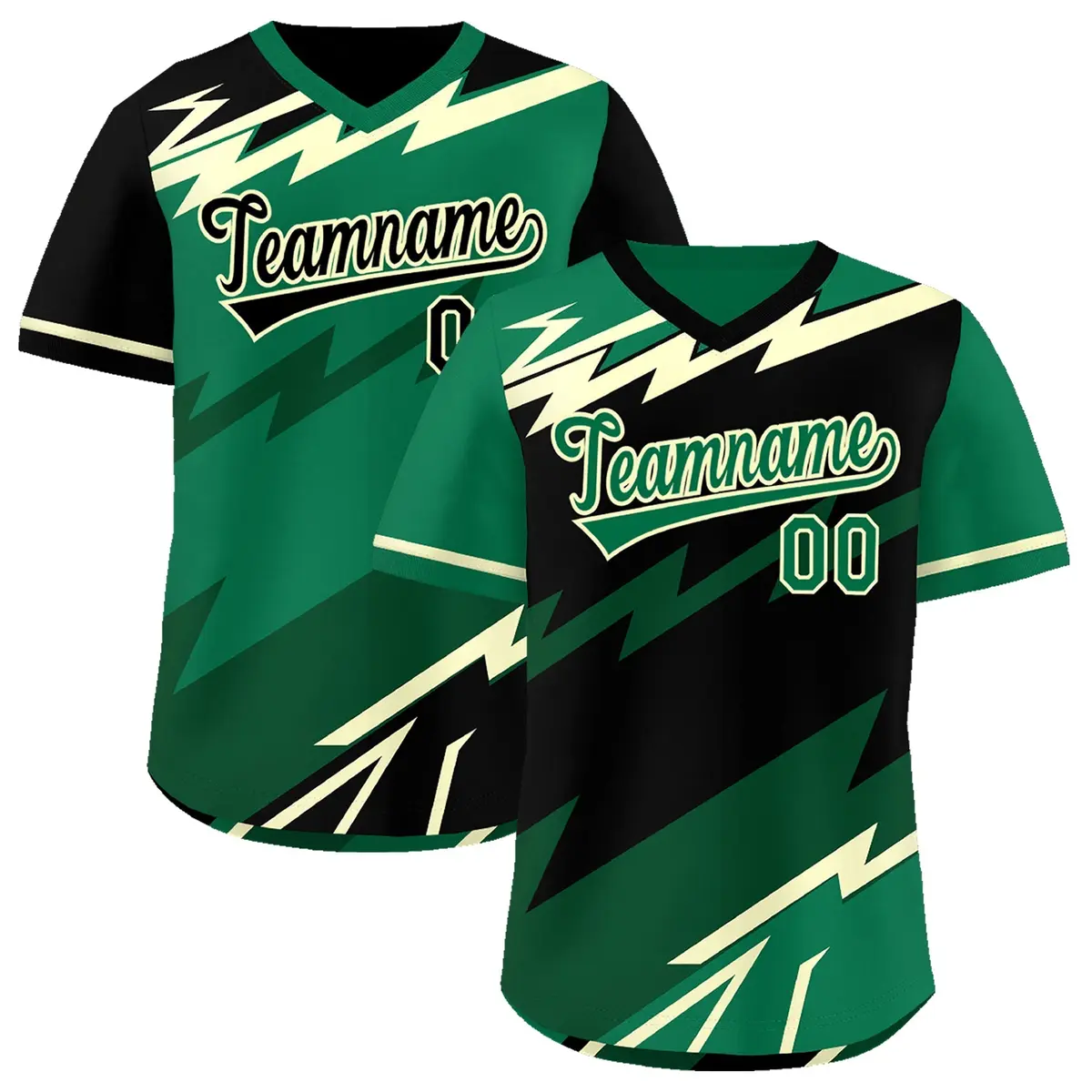 Black Kelly Green Cream Reversible Baseball Jersey Lightning & Graffiti Pullover V-Neck