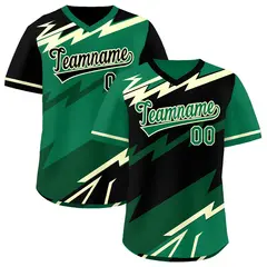 Black Kelly Green Cream Reversible Baseball Jersey Lightning & Graffiti Pullover V-Neck