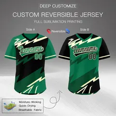 Black Kelly Green Cream Reversible Baseball Jersey Lightning & Graffiti Pullover V-Neck 2