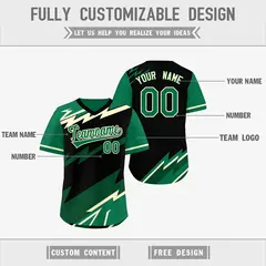 Black Kelly Green Cream Reversible Baseball Jersey Lightning & Graffiti Pullover V-Neck 3