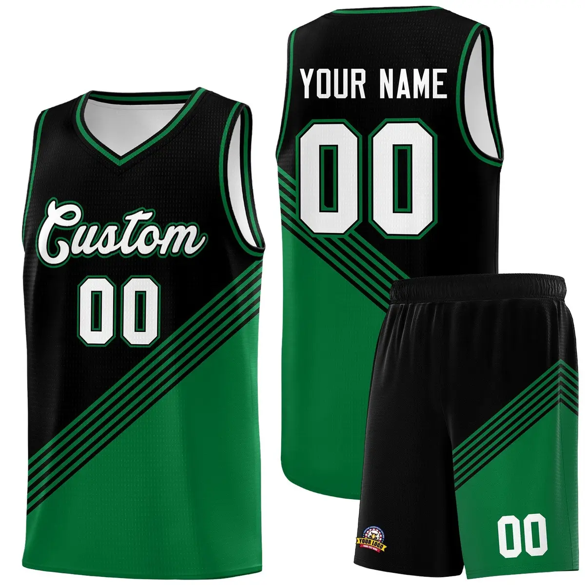 Black Kelly Green Diagonal Stripes Color Block Basketball Jersey