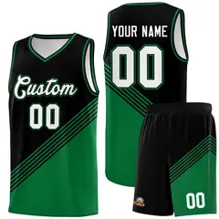 Black Kelly Green Diagonal Stripes Color Block Basketball Jersey 1