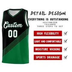Black Kelly Green Diagonal Stripes Color Block Basketball Jersey 2
