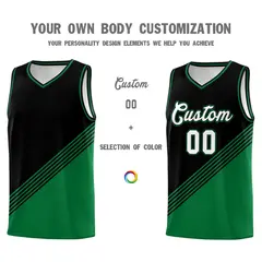 Black Kelly Green Diagonal Stripes Color Block Basketball Jersey 3