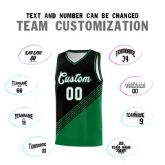 Black Kelly Green Diagonal Stripes Color Block Basketball Jersey 4