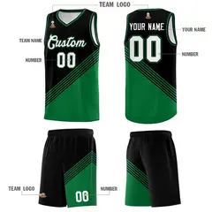 Black Kelly Green Diagonal Stripes Color Block Basketball Jersey 5